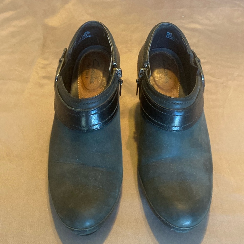 Clark black suede booties size 6 by Clark, active air